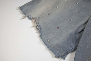 Rhinestone Denim Ripped Shorts , - Streetwear Shorts - Slick Street