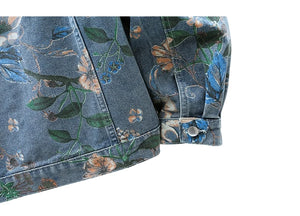 Vintage Floral Abstract Art Denim Jacket , - Streetwear Jacket - Slick Street