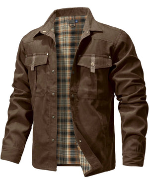 Flannel Lined Plaid Button-Up Jacket Brown, S - Streetwear Jacket - Slick Street