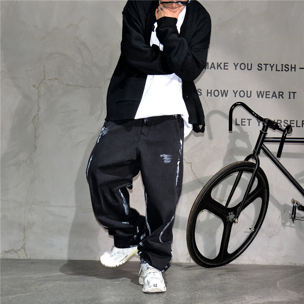 Ebony Black Splash Paint Style Pants , - Streetwear Pants - Slick Street