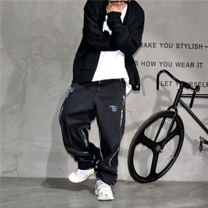 Ebony Black Splash Paint Style Pants , - Streetwear Pants - Slick Street