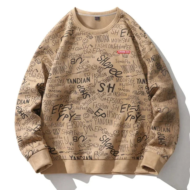 Letter Printing O-Neck Sweater Coffee, XS - Streetwear Sweater - Slick Street