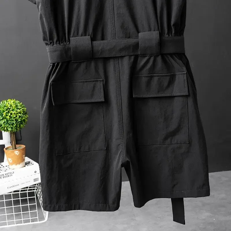 Shadow Knee Length Black Jumpsuit , - Streetwear Jumpsuit - Slick Street