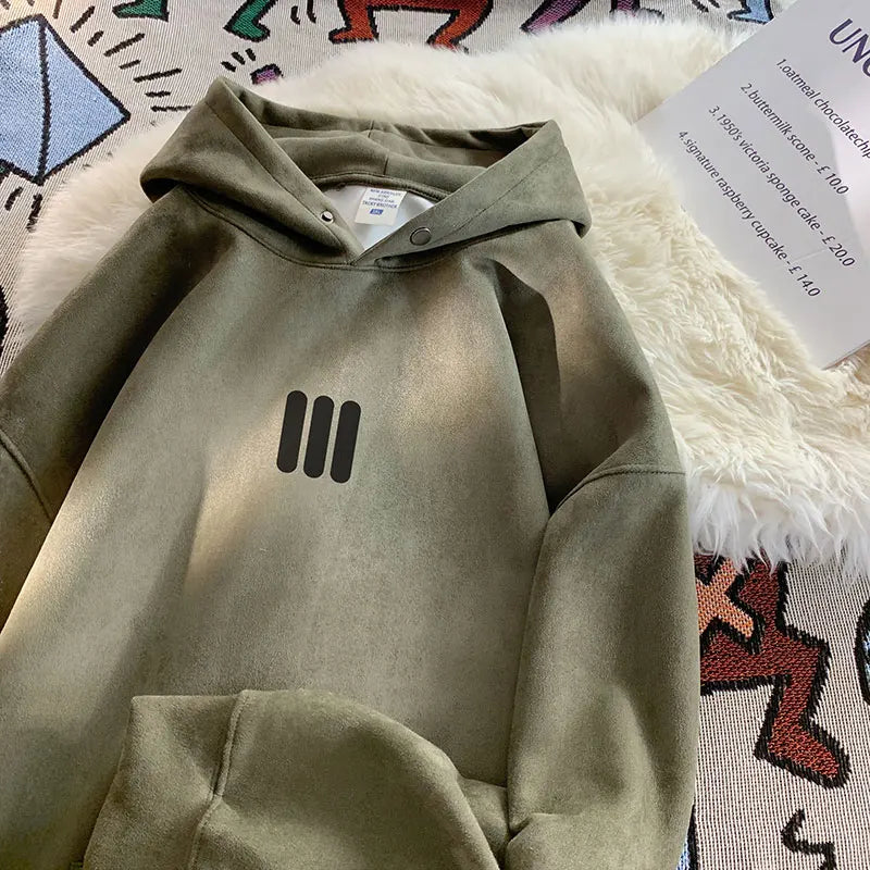 Glyph Vertical Bar Suede Hoodie , - Streetwear Hoodie - Slick Street