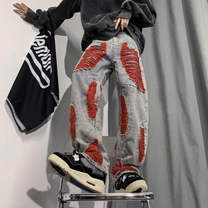 Denim Streetwear Ripped Patches Pants ,  - Streetwear Pants - Slick Street