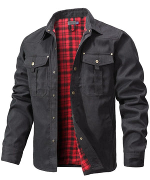 Flannel Lined Plaid Button-Up Jacket Black, S - Streetwear Jacket - Slick Street
