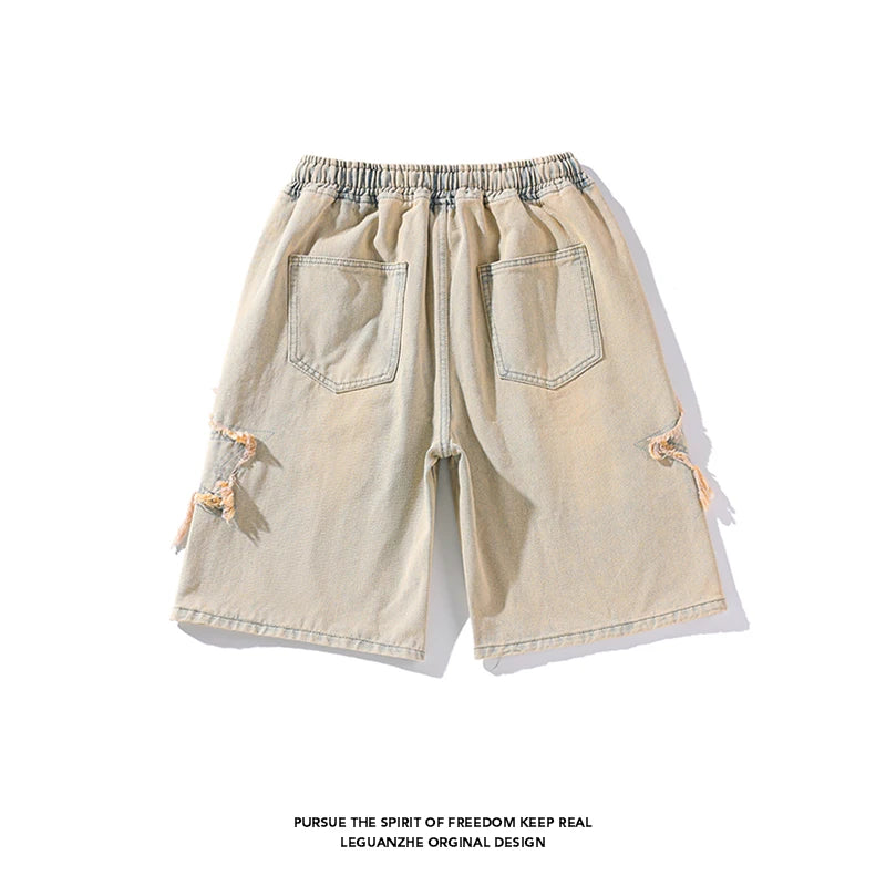 Denim Star Patch Drawstring Shorts ,  - Streetwear Shorts - Slick Street