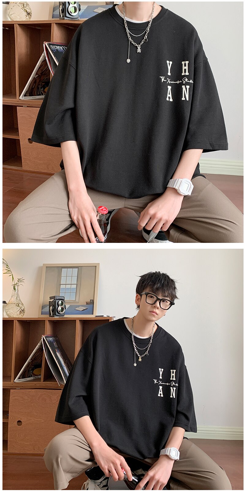 YUEHANANNA Double Shaded Star Graphic T-Shirt , - Streetwear T-Shirts - Slick Street