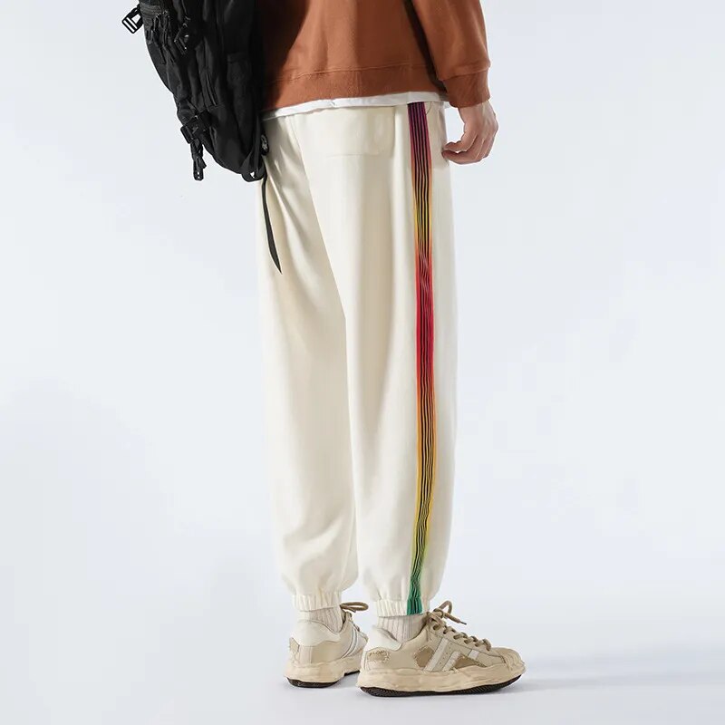 Rainbow Color Stripe Jogger Pants ,  - Streetwear Pants - Slick Street