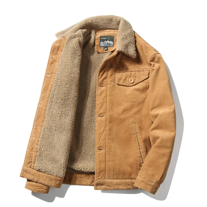 Corduroy Button Up Fleece Jacket khaki, XXS - Streetwear - Slick Street