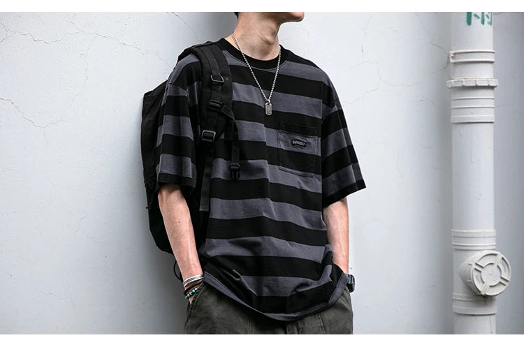 Saturday Striped Cotton T-Shirt , - Streetwear T-Shirt - Slick Street