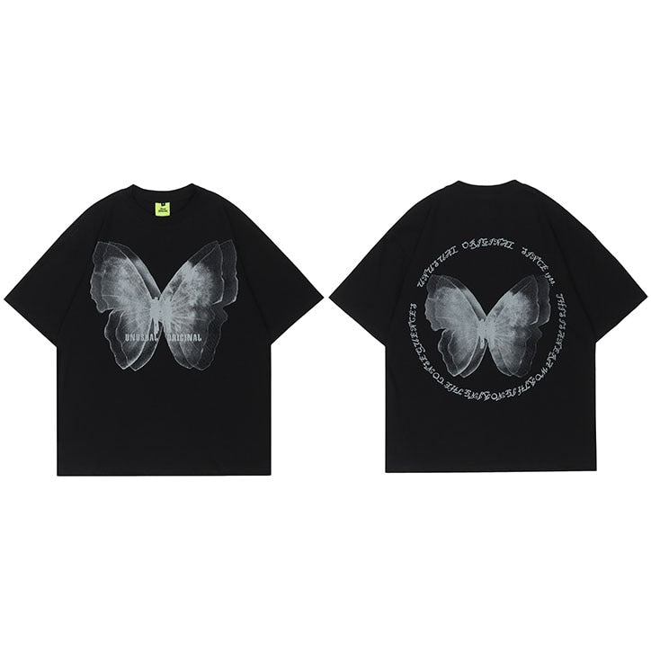 UNUSUAL ORIGINAL Butterfly Shadow Graphic T-Shirt Black, M - Streetwear T-Shirt - Slick Street