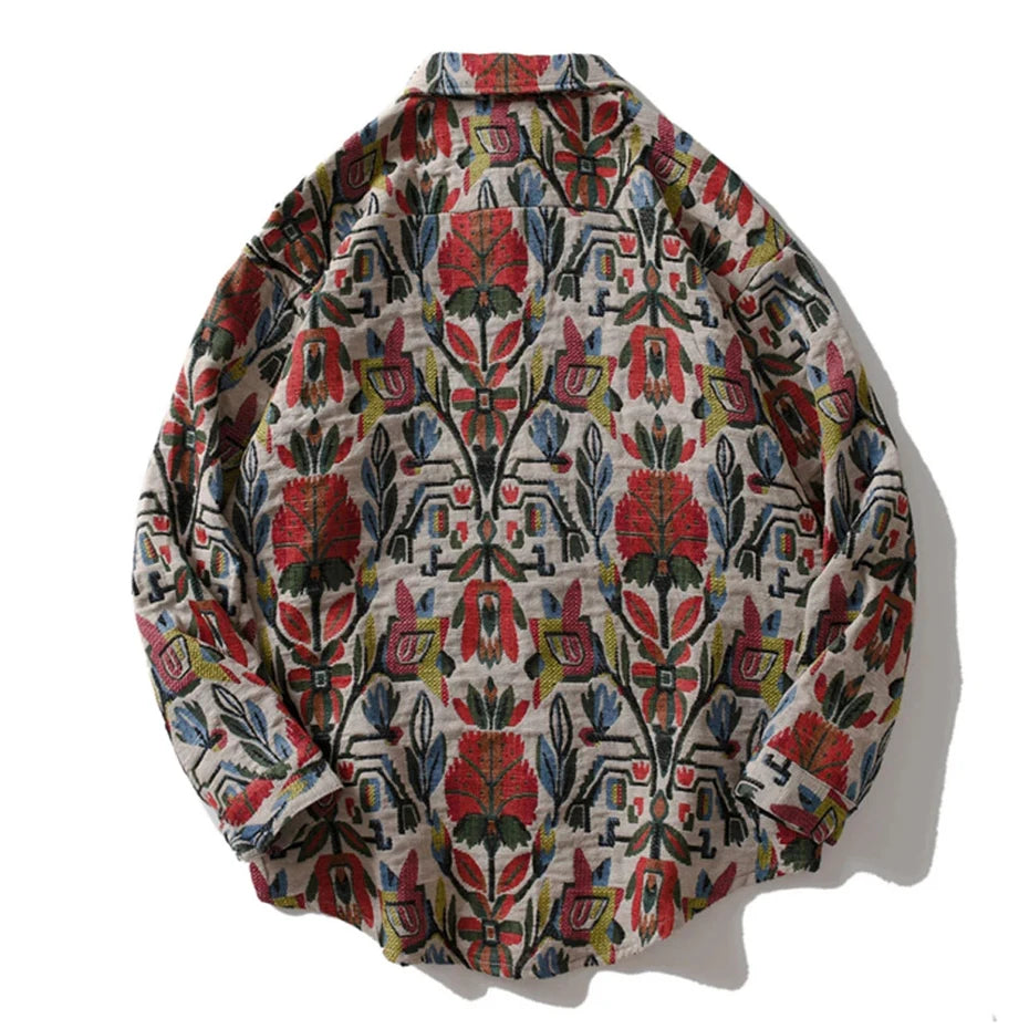 Aztec Floral Art Button-Up Shirt , - Streetwear Shirt - Slick Street