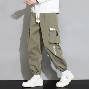 Plain Color Drawstring Knee Cargo Pocket Pants ,  - Streetwear Pants - Slick Street