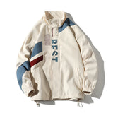 Patchwork Turn-down Collar Loose Jacket Beige, XS - Streetwear Jacket - Slick Street