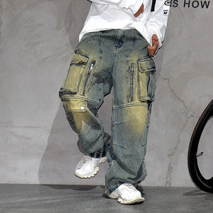 Distressed Denim Cargo Pants , - Streetwear - Slick Street