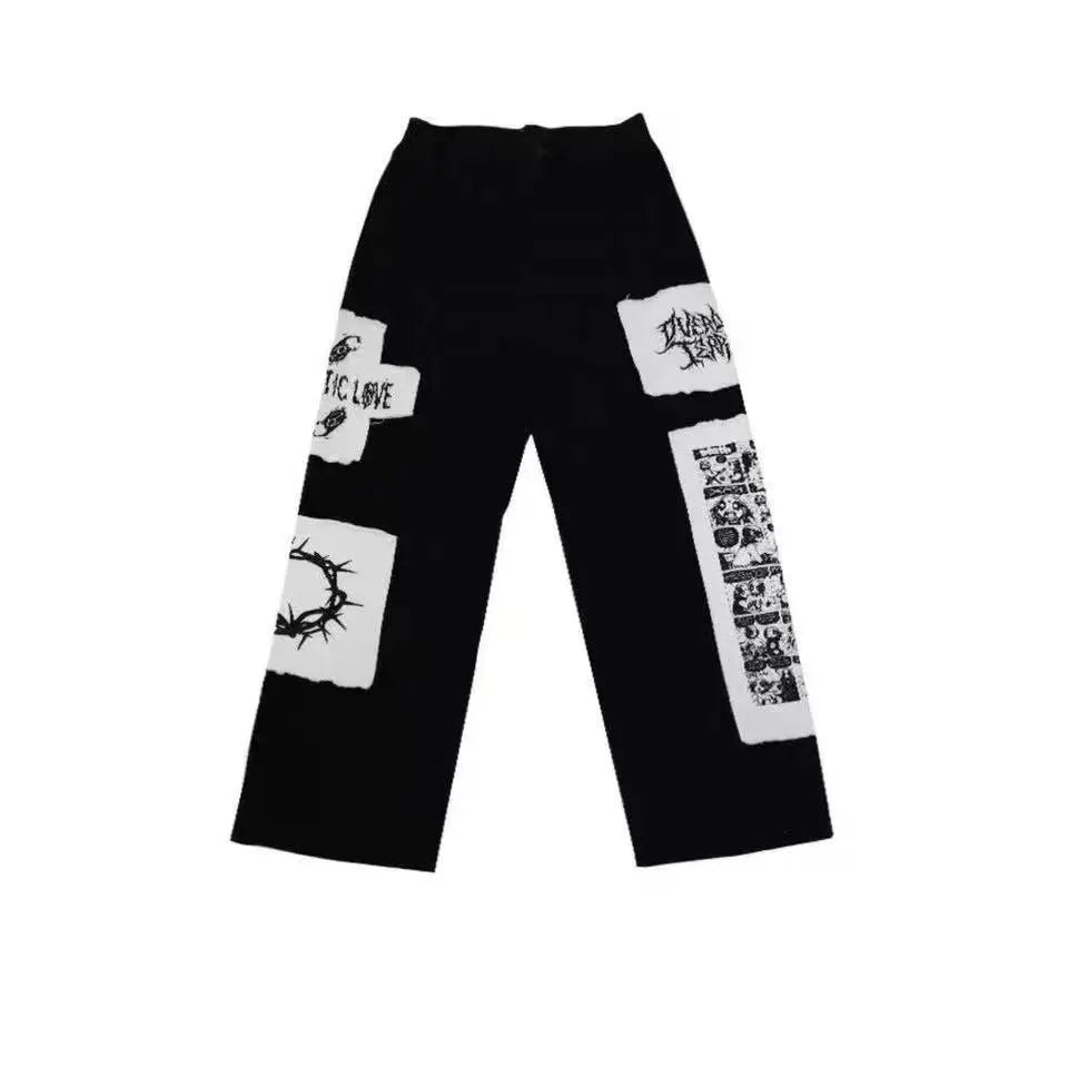 AM Black Hole Patchwork Straight Leg Pants ,  - Streetwear Pants - Slick Street