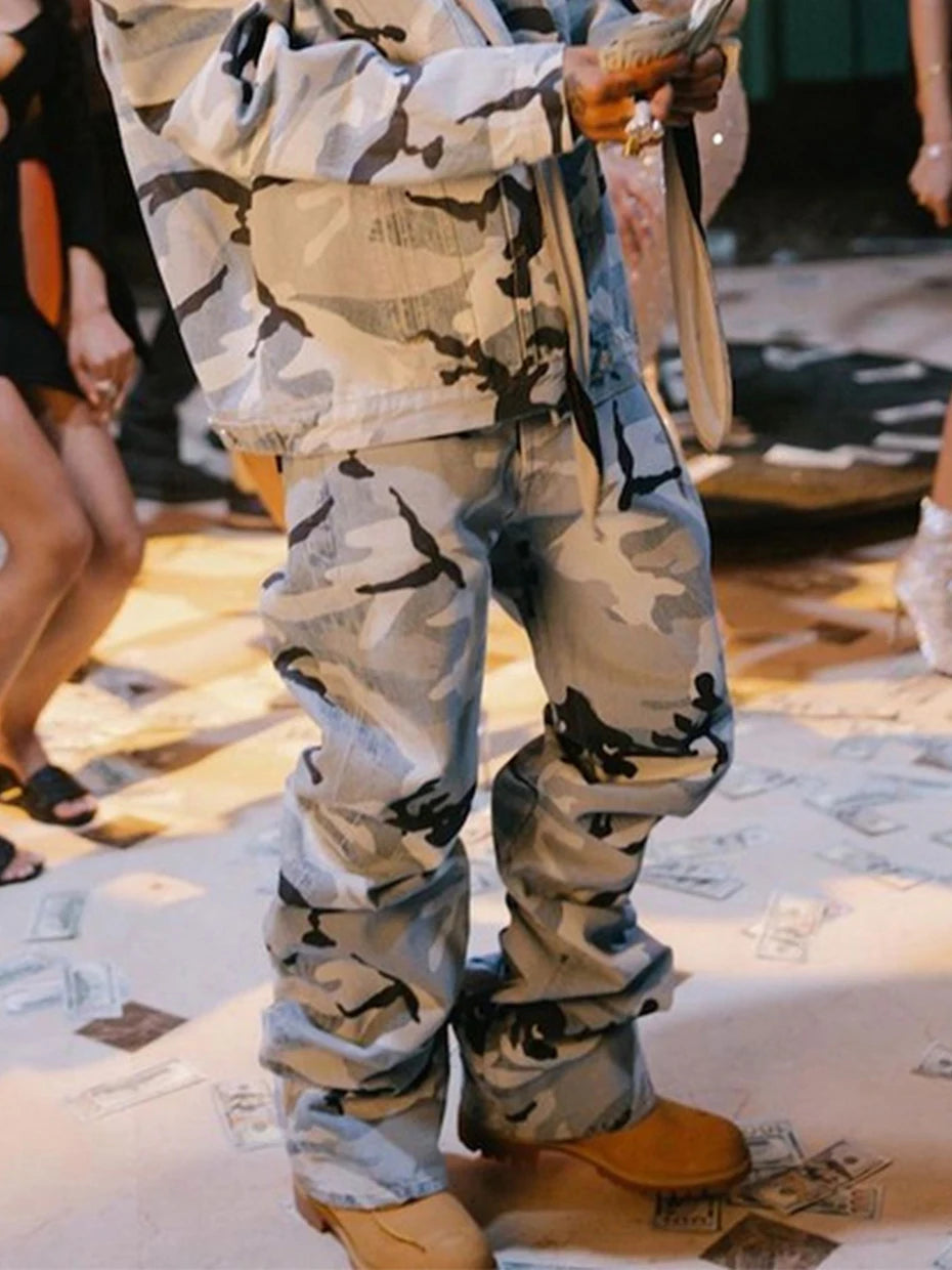 Blue Camo Wide Leg Pants , - Streetwear Pants - Slick Street
