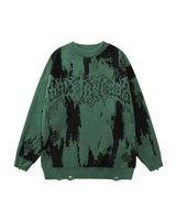 Monochrome Distressed Sweater Green, M - Streetwear Sweater - Slick Street