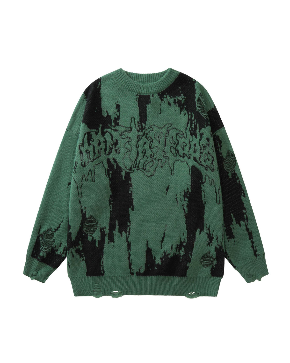 Monochrome Distressed Sweater Green, M - Streetwear Sweater - Slick Street