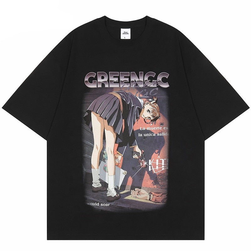 GREENGC Killer Girl Shooter Anime T-Shirt ,  - Streetwear T-Shirt - Slick Street