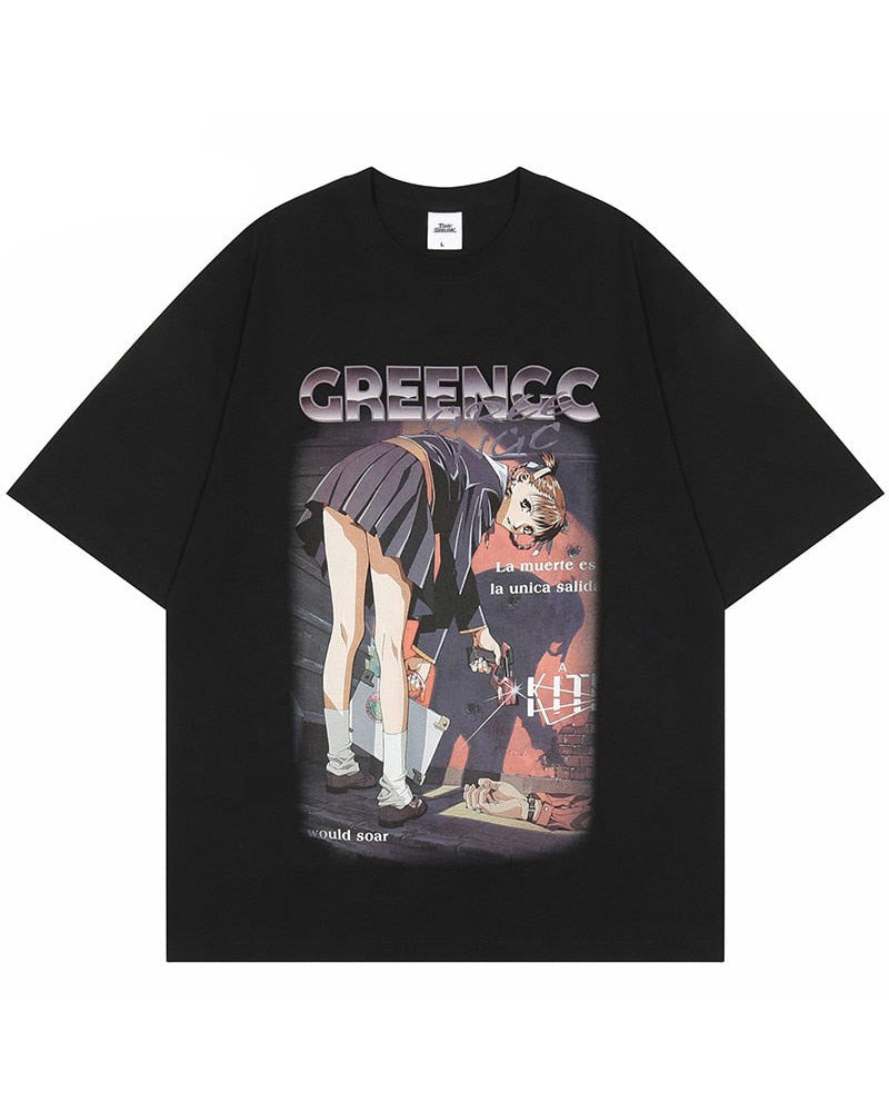 GREENGC Killer Girl Shooter Anime T-Shirt , - Streetwear T-Shirt - Slick Street