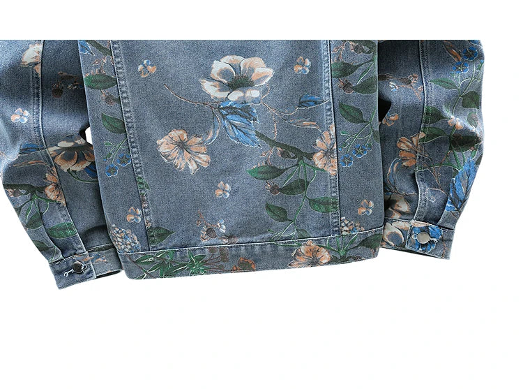 Vintage Floral Abstract Art Denim Jacket , - Streetwear Jacket - Slick Street