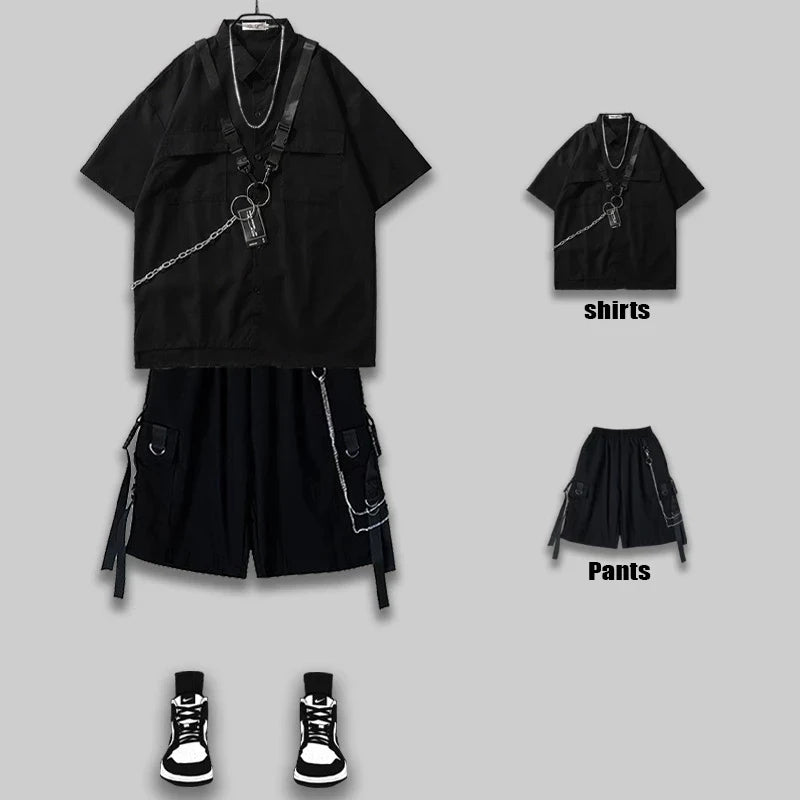 Elegant TA Buckles Chain Shirt And Shorts Set , - Streetwear T-Shirt - Slick Street