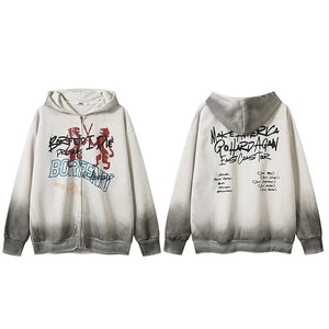 Make America Go Hard Again Graffiti Zipper Hoodie Beige, XXS - Streetwear Hoodie - Slick Street