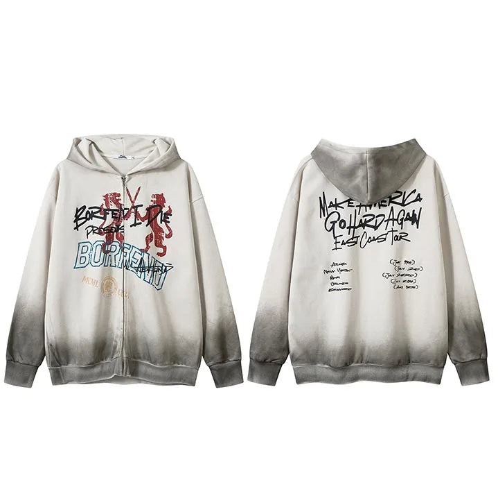 Make America Go Hard Again Graffiti Zipper Hoodie Beige, XXS - Streetwear Hoodie - Slick Street