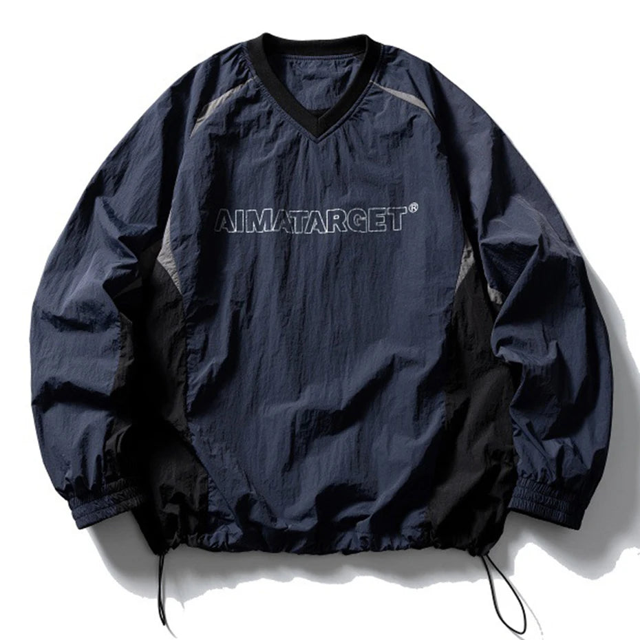 AIMATARGET Color Block Long Sleeve Over Jacket Blue, M - Streetwear Jacket - Slick Street