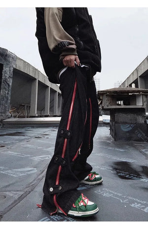 Red Striped Baggy Jeans , - Streetwear Jeans - Slick Street