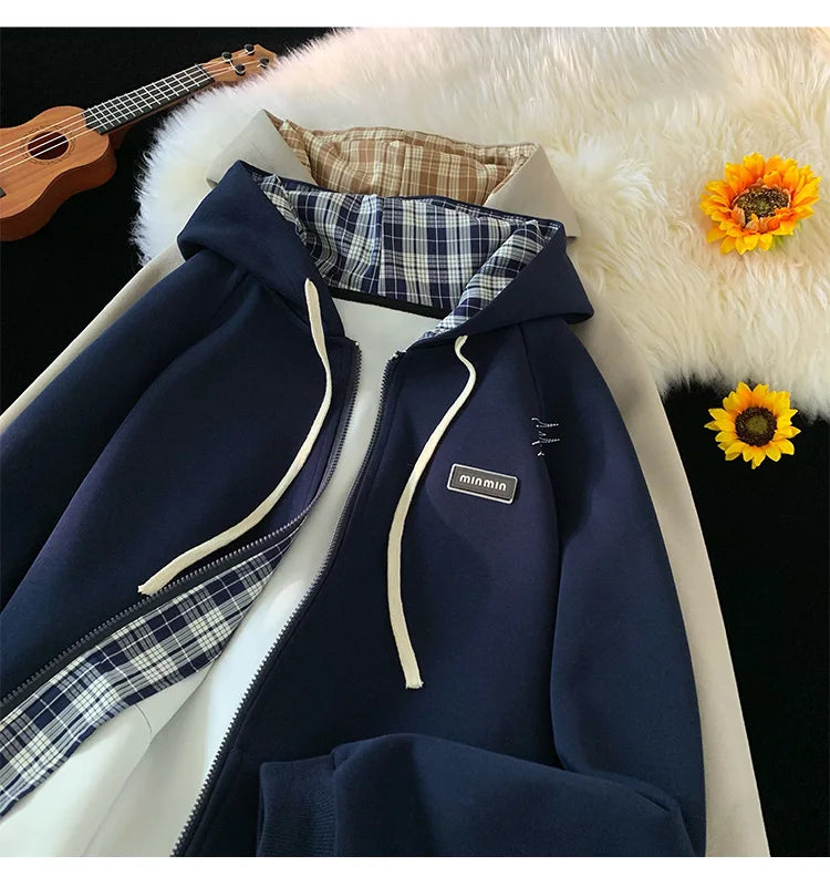 Plain Color Zip-up Loose Hoodie , - Streetwear Hoodie - Slick Street