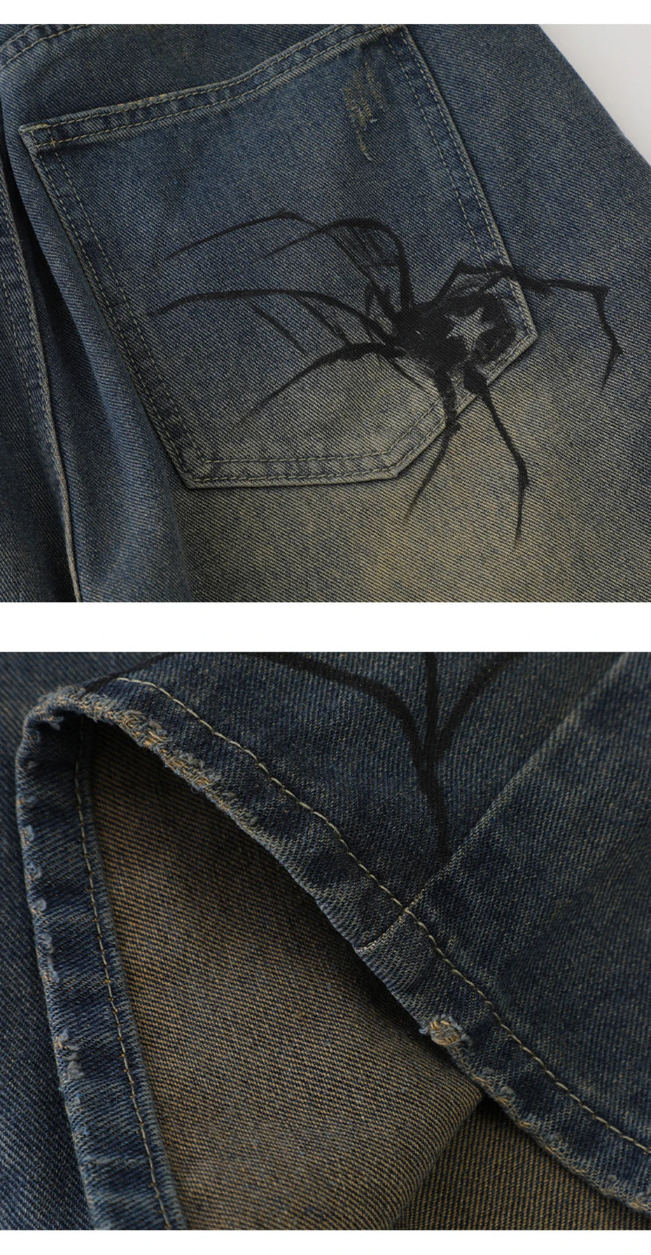 Nodok Spider Cobweb Blue Jean Shorts , - Streetwear Shorts - Slick Street