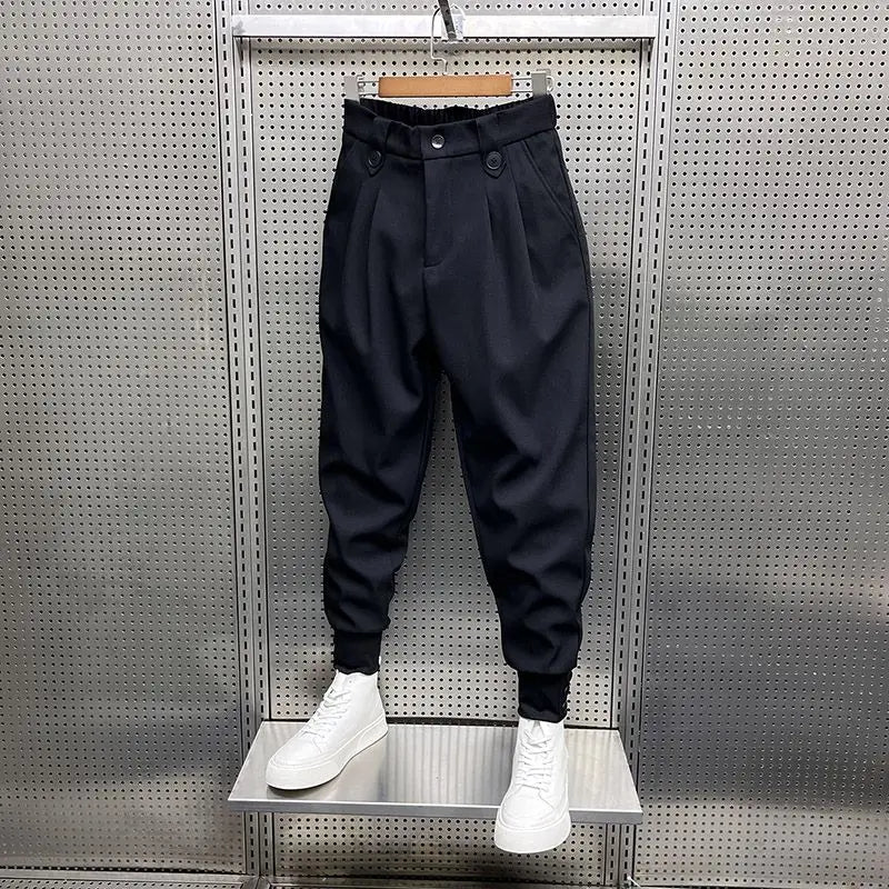 Wrinkled High Waist Button-Up Pants , - Streetwear Pants - Slick Street