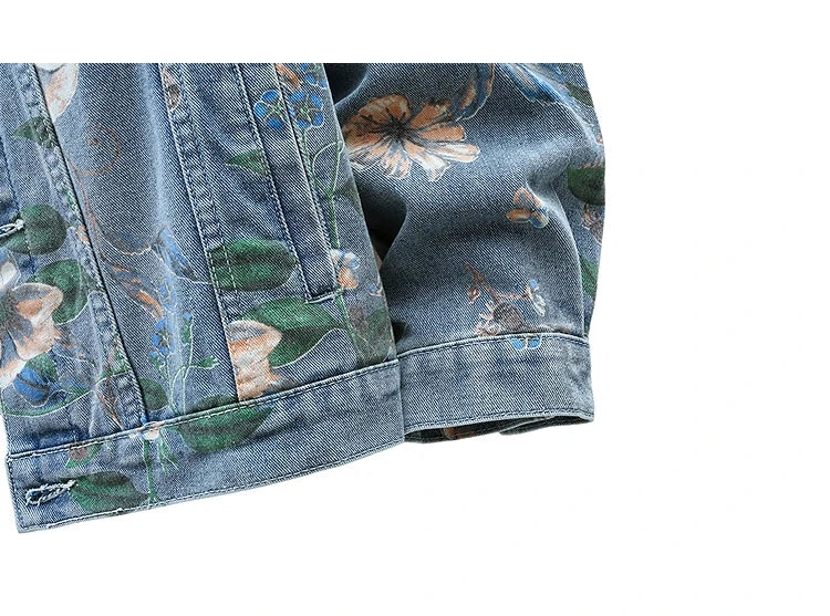Vintage Floral Abstract Art Denim Jacket , - Streetwear Jacket - Slick Street