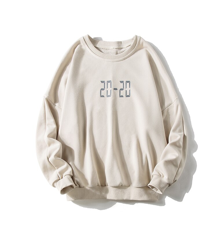 20-20 Number Plain Pullover Sweatshirt Beige, M - Streetwear Sweatshirts - Slick Street