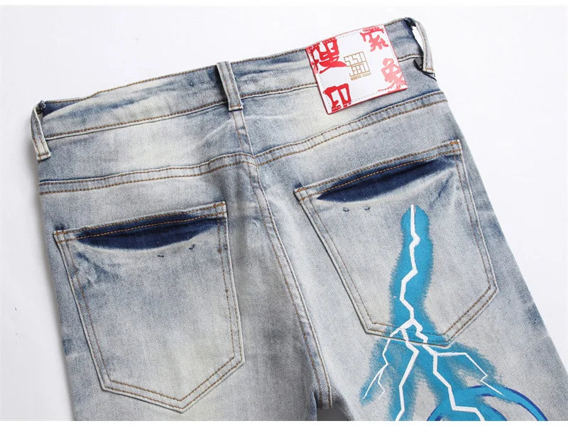 SAVAGE Letters Lightning Ripped Pants , - Streetwear Pants - Slick Street