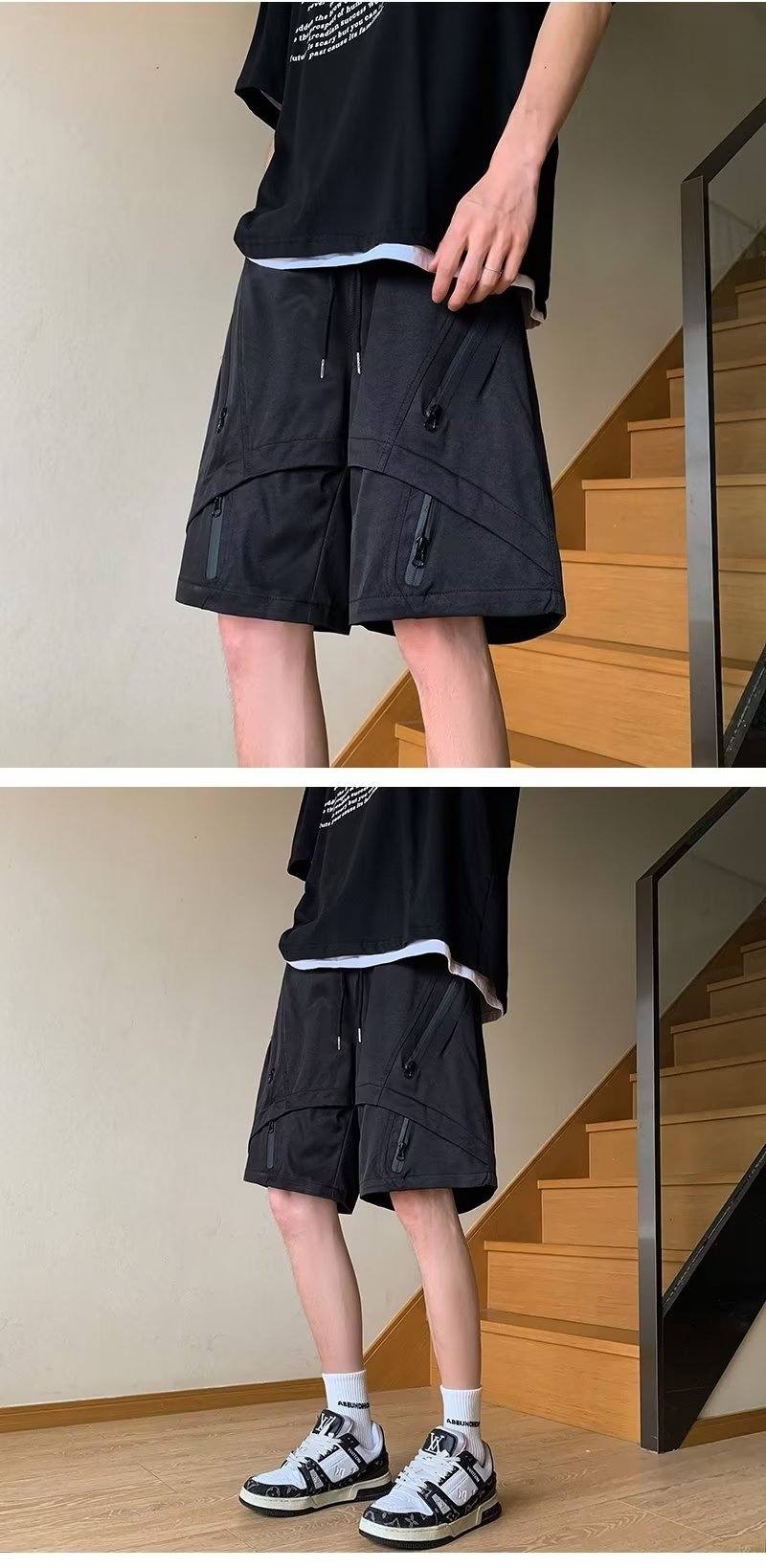 Multi Zipper Style Elastic Waist Shorts ,  - Streetwear Shorts - Slick Street