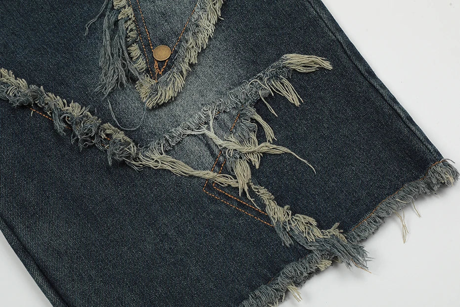 Blue Denim Tassel Star Shorts , - Streetwear Shorts - Slick Street