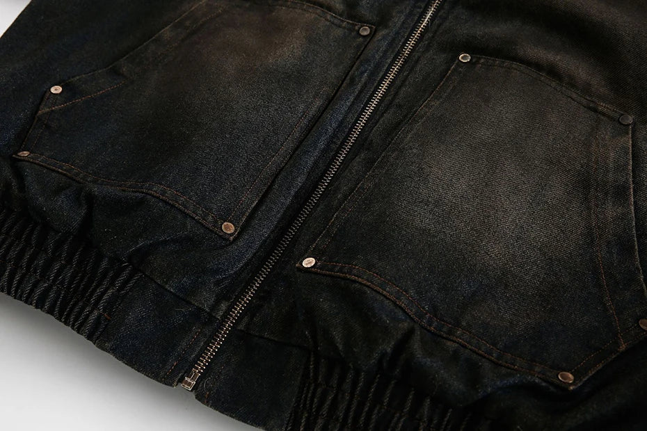 Coal Black Washed Fur Hooded Jacket , - Streetwear Jacket - Slick Street