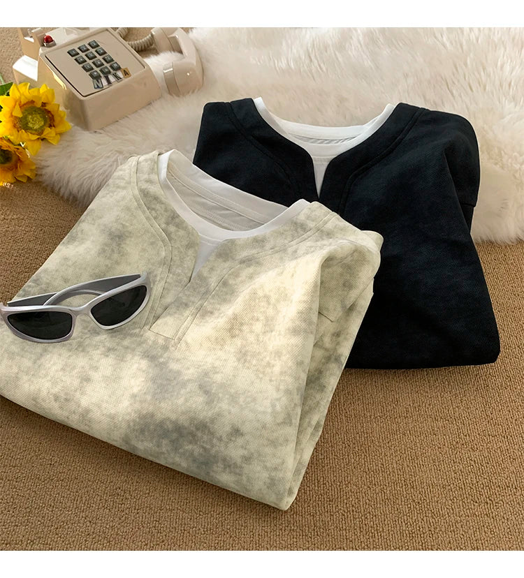 Fake Two Piece Tie-Dye Sweatshirt , - Streetwear Sweatshirts - Slick Street