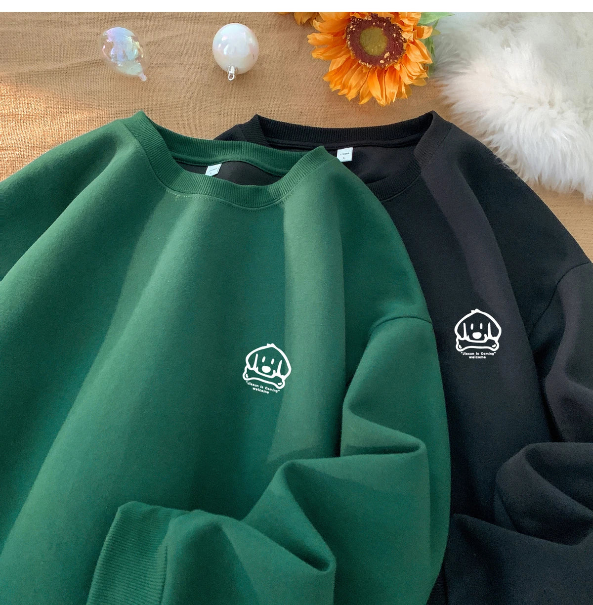 Cute Dog Graphic Waffle Fabric Sweater ,  - Streetwear Sweater - Slick Street