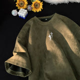 Knobby Star Graphic Crew Neck T-Shirt Army Green, XXS - Streetwear T-Shirts - Slick Street