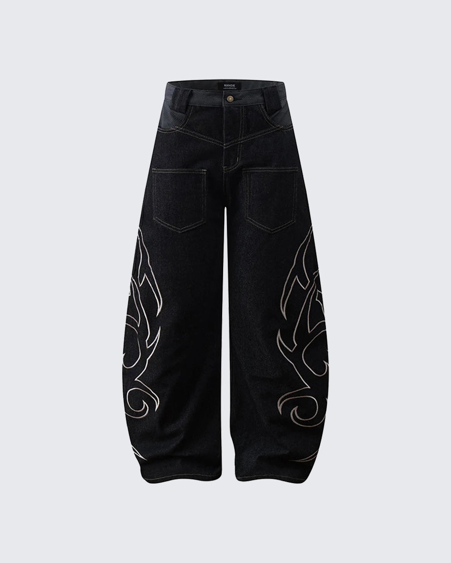 Embroidery 'Arch' Baggy Jeans
