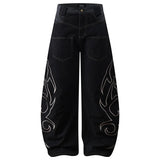 Embroidery 'Arch' Baggy Jeans black, S - Streetwear Jeans - Slick Street