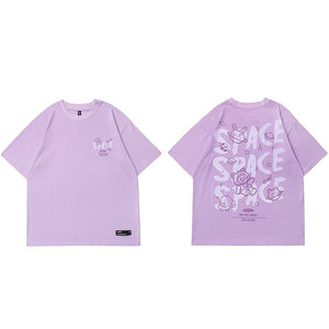 VANTAC Bear Space Rings Design T-Shirt Purple, M - Streetwear T-Shirts - Slick Street