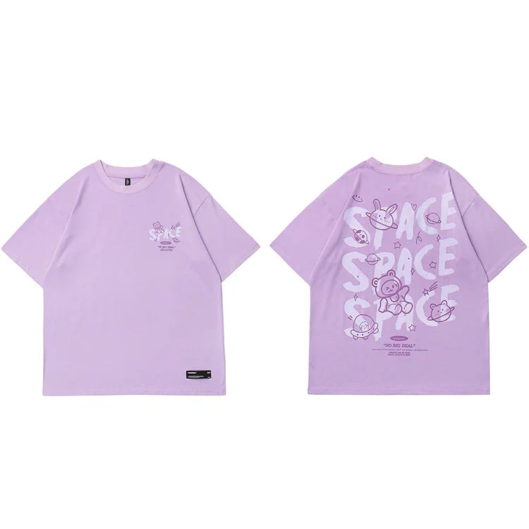 Space Rings  Happy Bear Anime T-Shirt Purple, XS - Streetwear T-Shirt - Slick Street