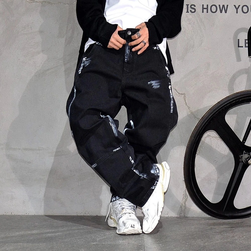 Ebony Black Splash Paint Style Pants , - Streetwear Pants - Slick Street