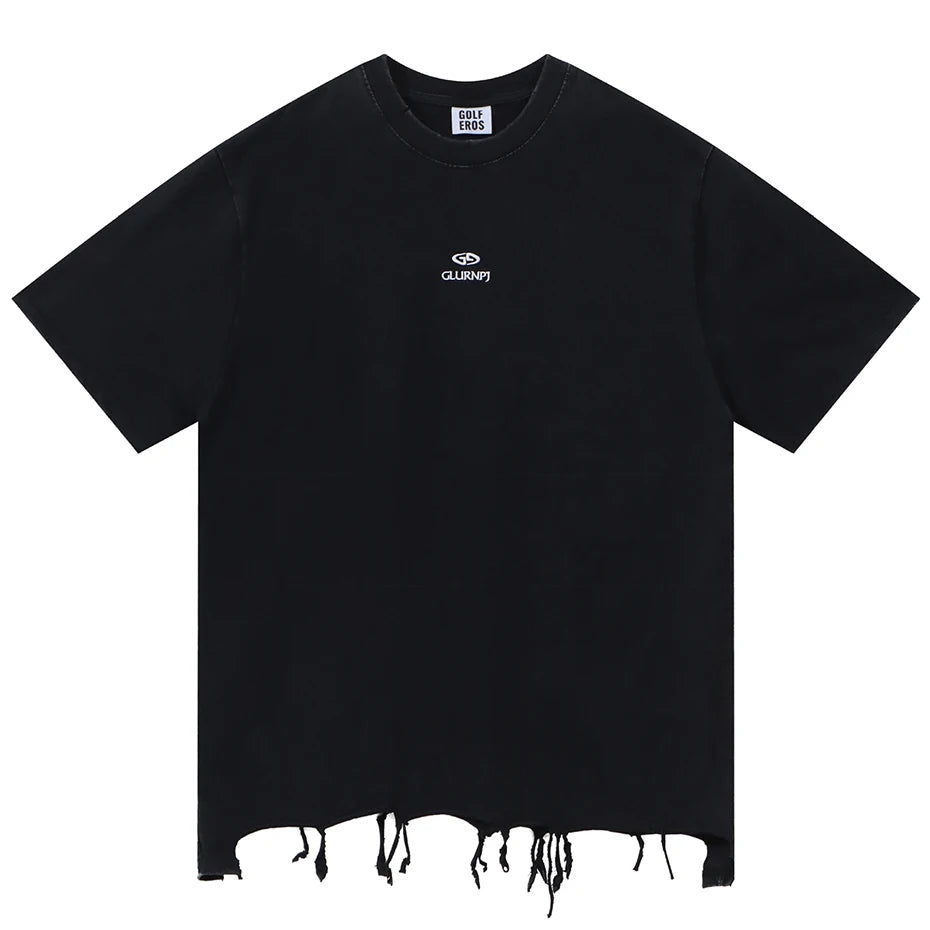 Plain Color Ripped Oversized T-Shirt Black, M - Streetwear T-Shirt - Slick Street
